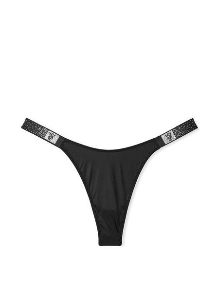 Трусики-стринги люксовые со стразами Victoria's Secret Scattered Shine Strap Smooth Thong Panty черные aw9-u2c-14l фото
