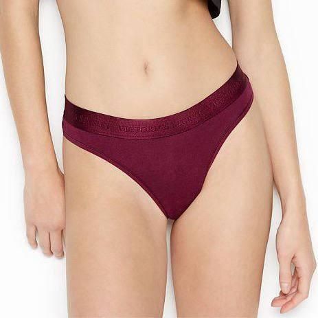 Трусики-стринги женские хлопковые Victoria's Secret Logo Cotton Thong Panty бордовые kk5-5cn-e2y фото