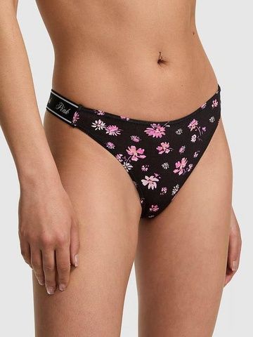 Трусики-стринги женские хлопковые PINK Victoria's Secret Logo Cotton High-Leg Thong черные ql6-0e2-qct фото