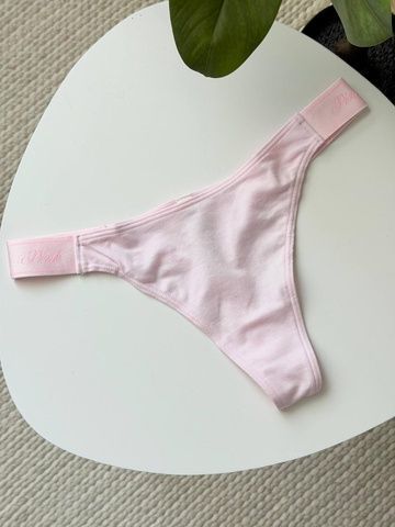 Трусики-стринги женские хлопковые PINK Victoria's Secret Logo Cotton High-Leg Thong пудровые  tle-m40-txu фото