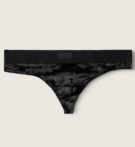 Трусики-стринги женские бархатные Victoria's Secret Thong Panty черные cnr-z0s-ab2 фото