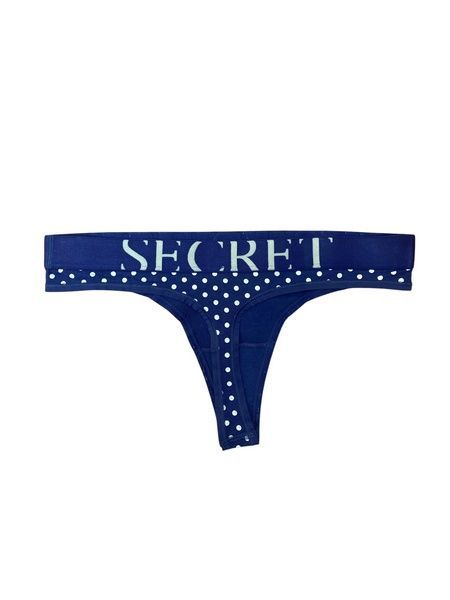 Трусики-стринги женские хлопковые с логотипом Victoria's Secret Exploded Logo Cotton Thong синие  5zi-v8k-c4k фото