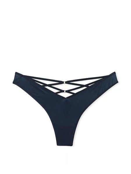 Трусики-стринги женские люксовые Victoria's Secret Strappy Back High-Leg Thong Panty темно-синие r23-284-1bk фото