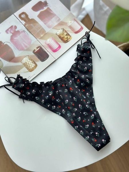 Трусики-стрінги жіночі бавовняні PINK Victorias Secret Cotton Side-Tie Panty чорні wsh-56v-h80 фото
