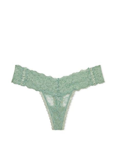 Трусики-стрінги жіночі мереживні Victoria's Secret Lace-Up Lace Thong Panty зелені izy-wfk-c0d фото