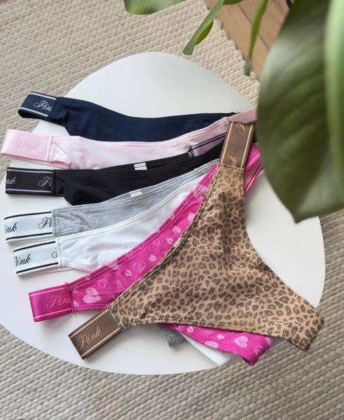 Трусики-стринги женские хлопковые PINK Victoria's Secret Logo Cotton High-Leg Thong пудровые  tle-m40-txu фото