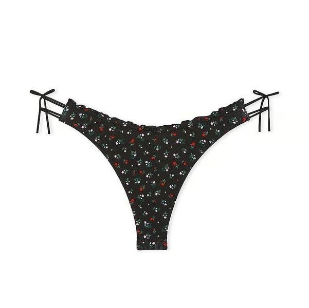 Трусики-стрінги жіночі бавовняні PINK Victorias Secret Cotton Side-Tie Panty чорні wsh-56v-h80 фото