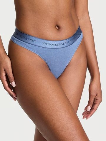 Трусики-стринги женские хлопковые с логотипом Victoria's Secret Logo Cotton Thong Panty синие eqh-lsv-cpf фото