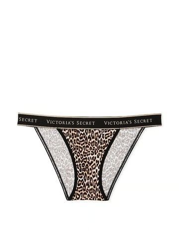 Трусики-бикини женские хлопковые с логотипом Victoria's Secret Logo Lace Tanga леопардовые 4x5-m7f-82c фото