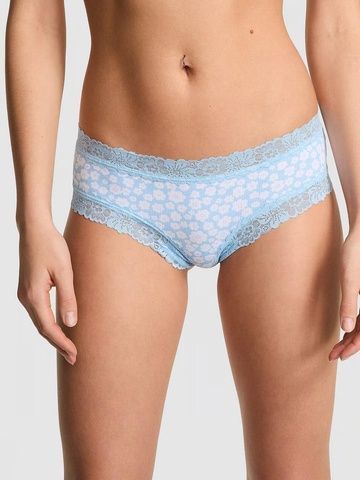 Трусики-чики женские хлопковые с кружевом&nbsp;PINK Victoria's Secret Wink Lace-Trim Cheeky Panty голубые xw2-e10-gha фото