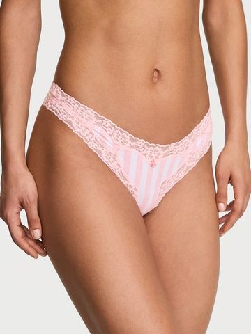 Трусики-стринги хлопковые Victoria's Secret Cotton Lace-Waist Thong Panty розовые 37s-szj-m86 фото