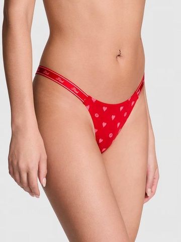 Трусики-стринги женские хлопковые PINK Victoria's Secret Logo Cotton Shine Micro Thong Panty красные 9sd-oah-o9m фото