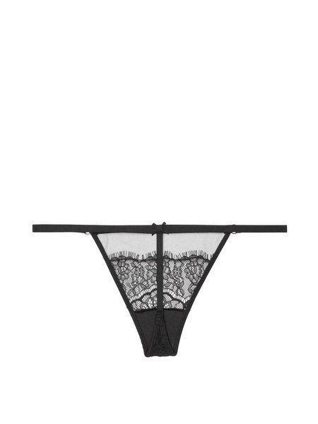 Трусики-стрінги жіночі люксові Victoria's Secret Mesh and Lace V-String Panty чорні 8j3-7sr-b30 фото