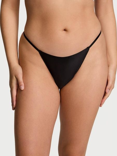 Трусики-стринги женскиеVictoria's Secret Satin Pom Pom V-String Panty черные wh7-780-p00 фото