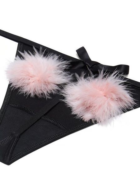 Трусики-стринги женскиеVictoria's Secret Satin Pom Pom V-String Panty черные wh7-780-p00 фото