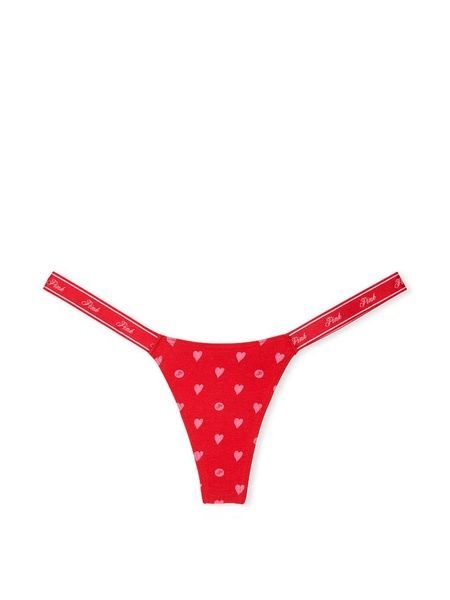 Трусики-стрінги бавовняні PINK Victoria's Secret Logo Cotton Shine Micro Thong Panty червоні 9sd-oah-o9m фото