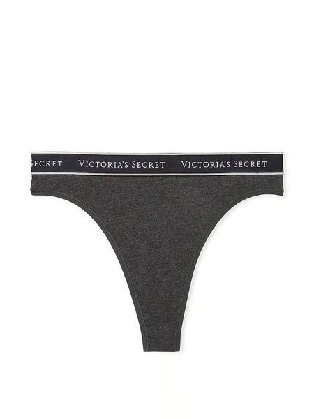 Трусики-стринги с высокой посадкой Victoria's Secret Logo Cotton High-Waist Thong Panty темно-серые n51-ilh-8kk фото