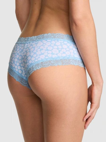 Трусики-чики женские хлопковые с кружевом&nbsp;PINK Victoria's Secret Wink Lace-Trim Cheeky Panty голубые xw2-e10-gha фото