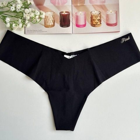 Трусики-стринги женские бесшовные PINK Victoria's Secret No-Show Thong Panty черные wp8-40f-mhb фото
