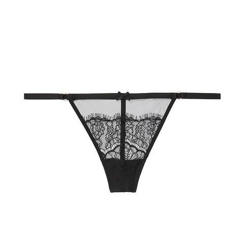 Трусики-стринги женские люксовые Victoria's Secret Mesh and Lace V-String Panty черные 8j3-7sr-b30 фото