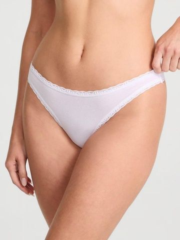 Трусики-стринги женские хлопковые Victoria's Secret The Lacie Cotton Lace-Waist Thong белые 0ke-miq-an9 фото