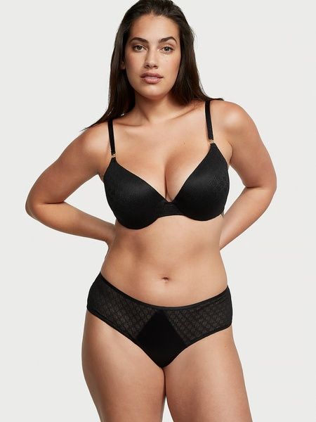 Трусики-чики женские люксовые Victoria's Secret Icon Lace Cheeky Panty черные 5g0-8rb-ipl фото
