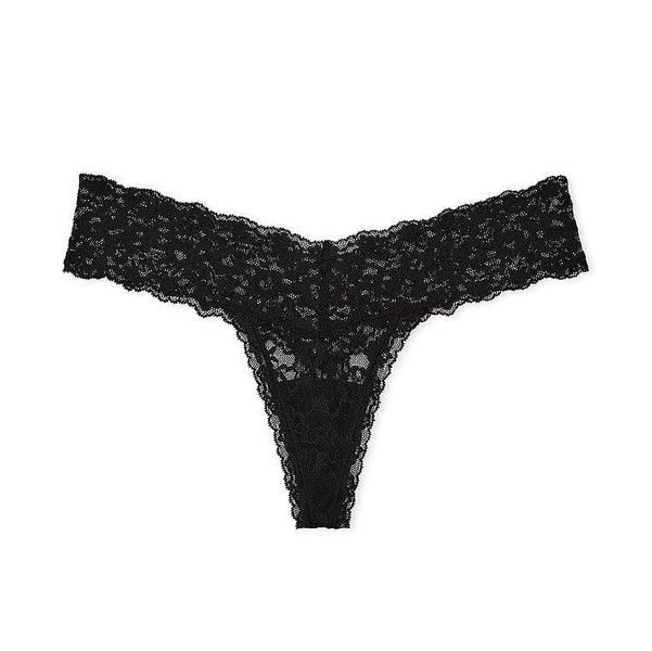 Трусики-стрінги жіночі мереживні Victoria's Secret Lace Thong Panty чорні 5up-nip-9x9 фото
