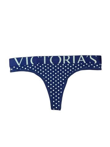 Трусики-стринги женские хлопковые с логотипом Victoria's Secret Exploded Logo Cotton Thong синие  3j1-3vh-8yb фото