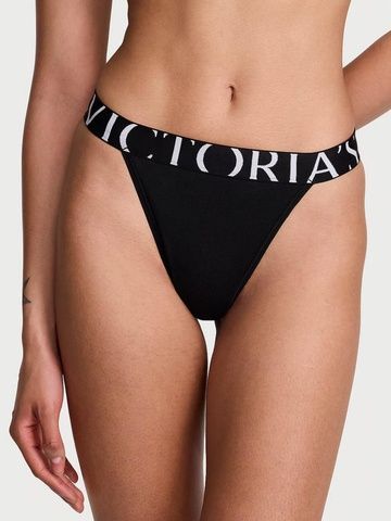 Трусики-бразилиана женские хлопковые с логотипом Victoria's Secret Exploded Logo Cotton 90s Brief Panty черные  acf-t8d-qql фото
