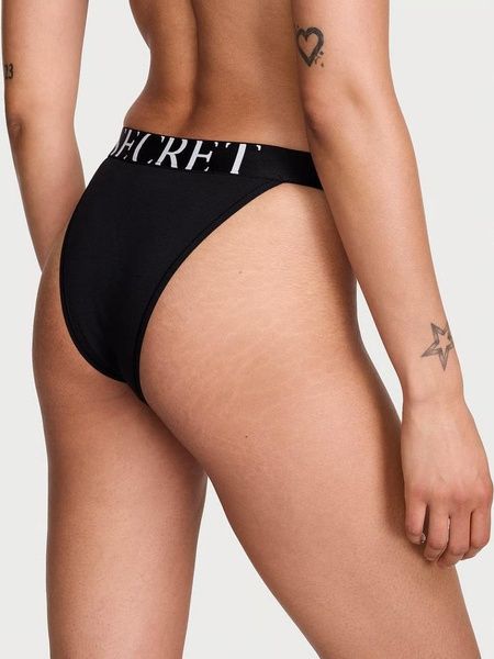 Трусики-бразилиана женские хлопковые с логотипом Victoria's Secret Exploded Logo Cotton 90s Brief Panty черные  acf-t8d-qql фото