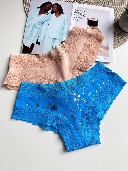 Трусики-чіки жіночі бавовняні з мереживом PINK Victoria's Secret бежеві h1e-jlp-v1w фото