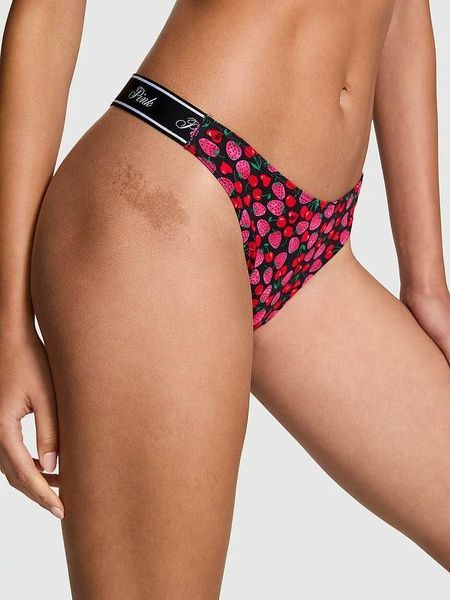 Трусики-стрінги бавовняні PINK Victoria's Secret Logo Cotton High-Leg Thong Panty чорні 7w5-7oc-o1w фото
