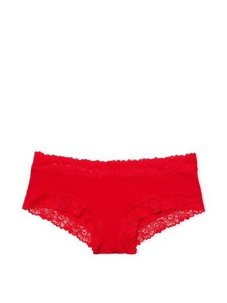 Трусики-чики женские хлопковые с кружевом&nbsp;PINK Victoria's Secret Wink Lace-Trim Cheeky Panty красные 79a-lly-q6p фото