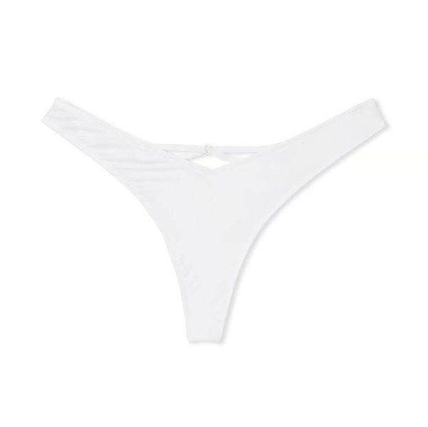Трусики-стринги женские люксовые Victoria's Secret Strappy Back High-Leg Thong Panty білі syz-3jh-cqk фото