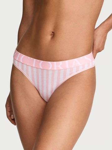 Трусики-стринги женские хлопковые с&nbsp;логотипом Victoria's Secret Exploded Logo Cotton Thong розовые  9sf-zw9-hbv фото