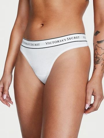 Трусики-стринги женские хлопковые Victoria's Secret Logo Cotton Thong Panty белые l8y-q4k-nsl фото