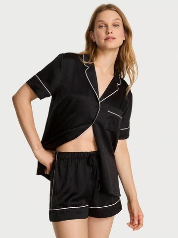 Пижама сатиновая черная (шорты+рубашка) Victoria's Secret Glazed Satin Short Pajama Set zu8-qmk-wk8 фото