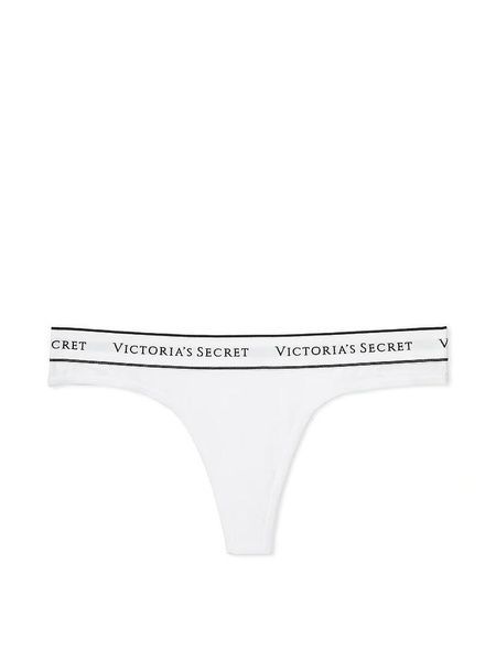 Трусики-стринги женские хлопковые Victoria's Secret Logo Cotton Thong Panty белые l8y-q4k-nsl фото