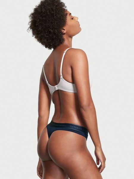 Трусики-стринги женские хлопковые Victoria's Secret Logo Cotton Thong Panty синие 7t1-kc8-0ed фото
