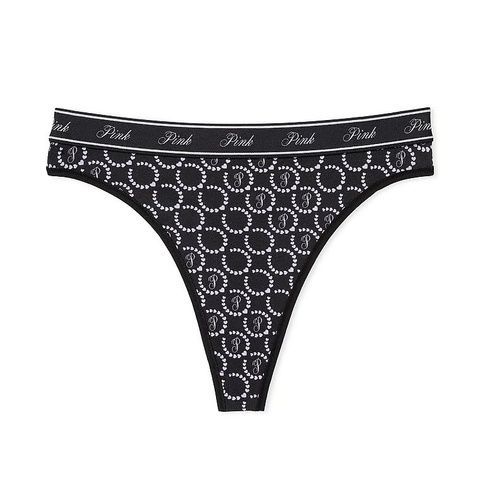 Трусики-стринги с высокой посадкой PINK Victoria's Secret Logo Cotton High-Waist Thong Panty черные no2-y7n-cla фото