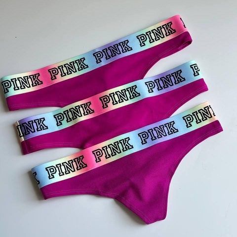 Трусики-стринги женские хлопковые с лого PINK Victoria's Secret Thong Panty фуксия ges-tra-dv4 фото