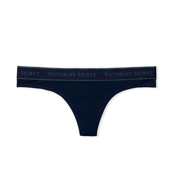 Трусики-стринги женские хлопковые Victoria's Secret Logo Cotton Thong Panty синие 7t1-kc8-0ed фото