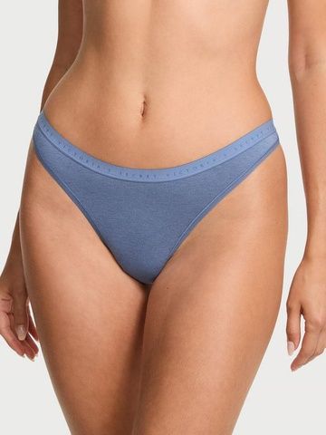 Трусики-стринги женские хлопковые Victoria's Secret Stretch Cotton High-Leg Scoop Thong Panty синие goe-gx5-t1i фото