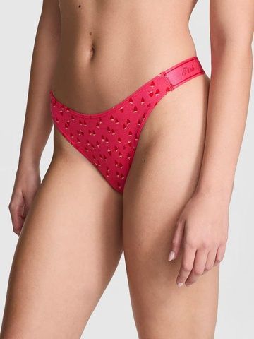 Трусики-стринги женские хлопковые PINK Victoria's Secret Logo Cotton High-Leg Thong коралловые mly-i5p-dcc фото