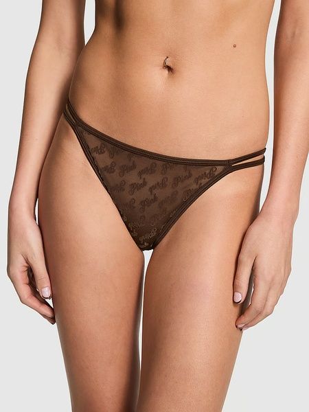 Трусики-чіки жіночі мереживні PINK Victoria's Secret Dot Mesh Cheeky Panty коричневі i3k-xig-6oi фото