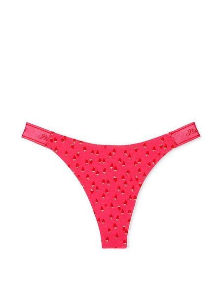 Трусики-стрінги жіночі бавовняні PINK Victoria's Secret Logo Cotton High-Leg Thong Panty коралові mly-i5p-dcc фото
