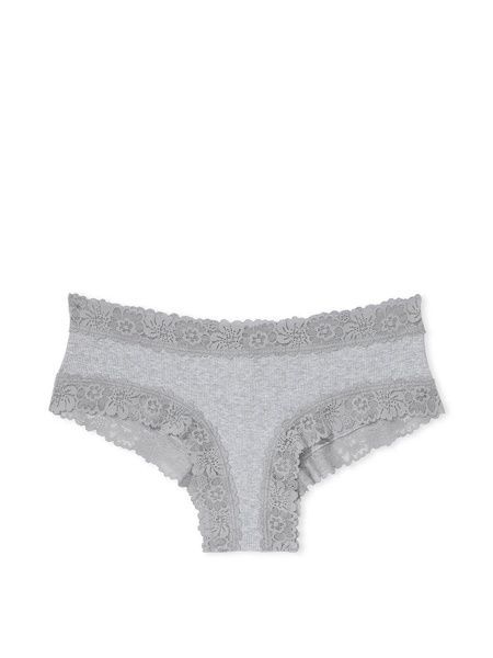 Трусики-чики женские хлопковые с кружевом&nbsp;PINK Victoria's Secret Wink Lace-Trim Cheeky Panty серые 6tn-e7w-1jv фото