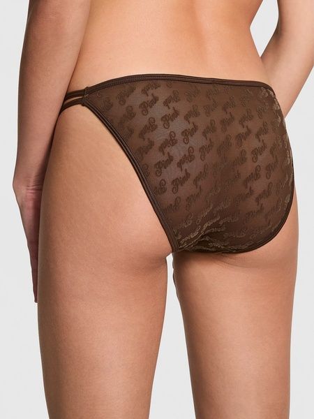 Трусики-чіки жіночі мереживні PINK Victoria's Secret Dot Mesh Cheeky Panty коричневі i3k-xig-6oi фото