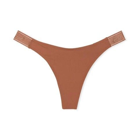Трусики-стринги женские эластичные PINK Victoria's Secret Logo Cotton High-Leg Thong коричневые kfw-bru-scw фото