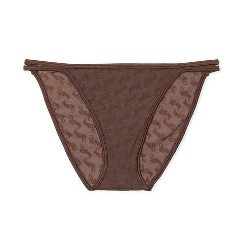 Трусики-чики женские кружевные PINK Victoria's Secret Dot Mesh Cheeky Panty коричневые i3k-xig-6oi фото